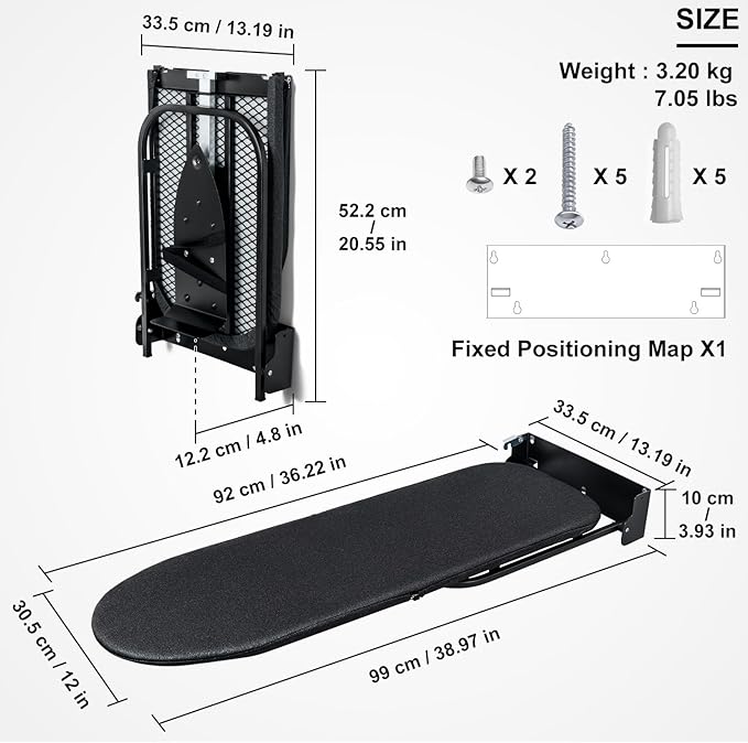 Duwee 12"×36" Wall Mounted Ironing Board with Iron Holder,Folding Ironing Board Cabinet with Heat Resistant Cover,Compact Wall Mount Fold Down Iron Board for Small Spaces
