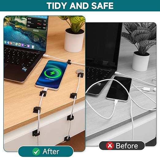 63pcs Black Cable Management,Adhesive Cable Clips,Cord Organizer ID 032" X0.2",Cord Clips for Wires on Wall,Under Desk,Nightstand,PC,TV,Outdoor Lights Strip,Plant Clips for Climbing Plants-NeatNest