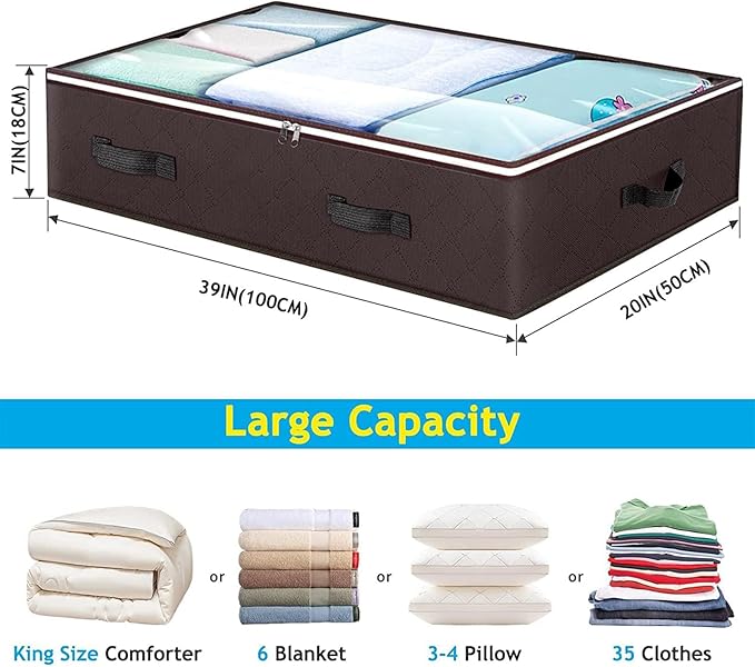 Budding Joy 6 Pack 90L Under bed Storage Containers Organizer Large Capacity Underbed Clothes Storage Bins Organization and Storage Bedroom Foldable Storage Bags with Clear Window Brown-NeatNest