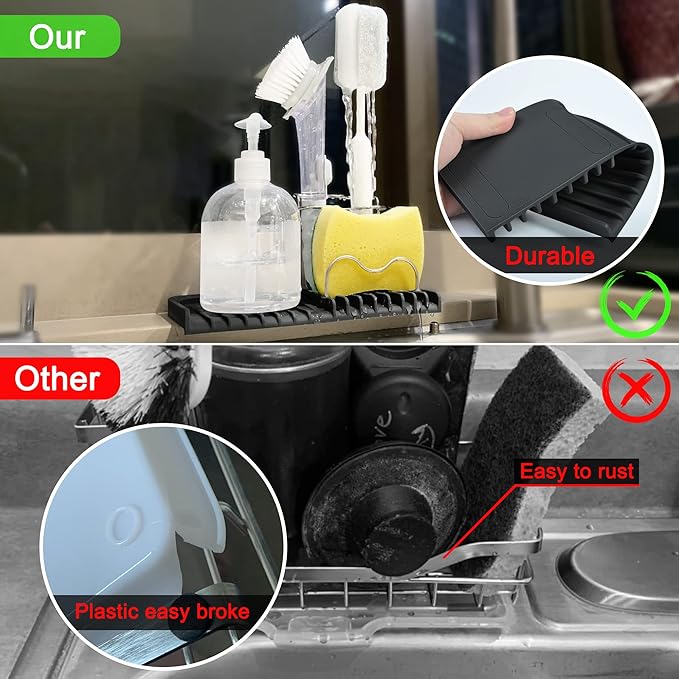 Gosmol Silicone Sponge Holder Rack Dish Soap Holder for Kitchen Counter, Waterproof Sponge Soap Tray for Kitchen Sink Bathroom, Multipurpose Sink Caddy Organizer for Soap Dispenser Black-NeatNest