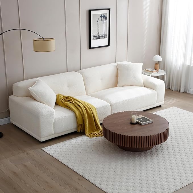 kevinplus 31.49'' Round Coffee Table Modern Wood Coffee Table for Living Room, Contemporary Circle Fluted Drum Style, Easy Assembly, Walnut (ø31.49'' x 13.77'')