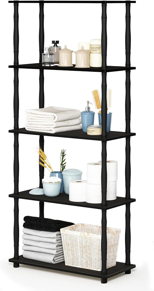 Furinno Turn-N-Tube 5-Tier Multipurpose Shelf / Display Rack / Storage Shelf / Bookshelf, Classic Tubes, Espresso/Black-NeatNest