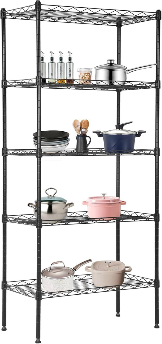 BestOffice Garage Shelving 5 Tier Metal Storage Shelves 750lbs Weight Capacity Heavy Duty Wire Shelving NSF Certified Utility Shelves with Leveling Feet for Garage Home Office, Black-NeatNest
