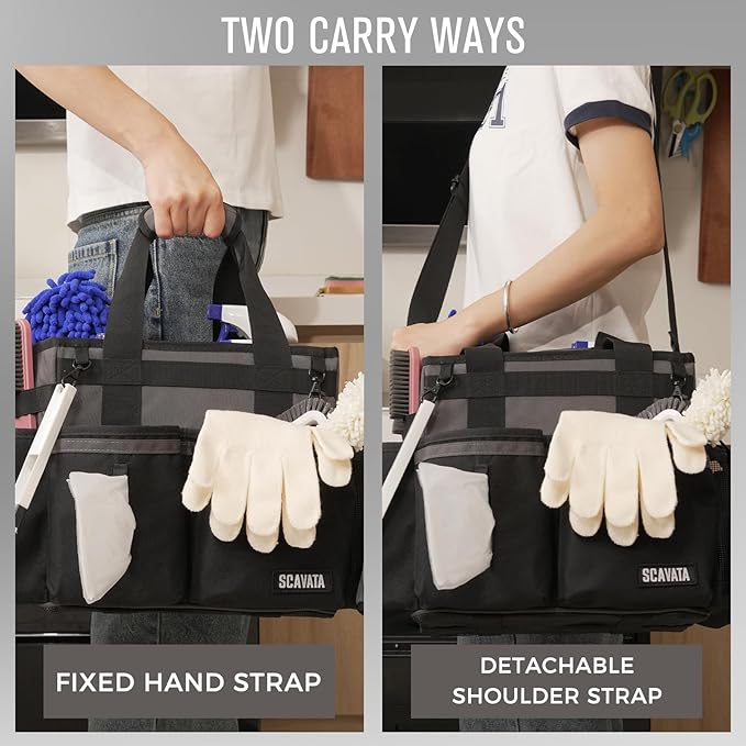 Compact Wearable Cleaning Caddy, Small Cleaning Caddy Supplies Organizer with Handle & Shoulder Straps for Housekeepers, Under Sink & Car Cleaning Tool Organizers Bag (DarkGrey)-NeatNest