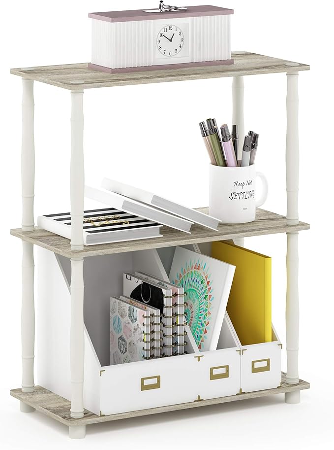 Furinno Turn-N-Tube 3-Tier Compact Multipurpose Shelf Display Rack with Classic Tube, Sonoma Oak/White-NeatNest