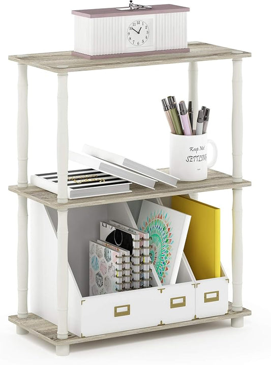 Furinno Turn-N-Tube 3-Tier Compact Multipurpose Shelf Display Rack with Classic Tube, Sonoma Oak/White-NeatNest