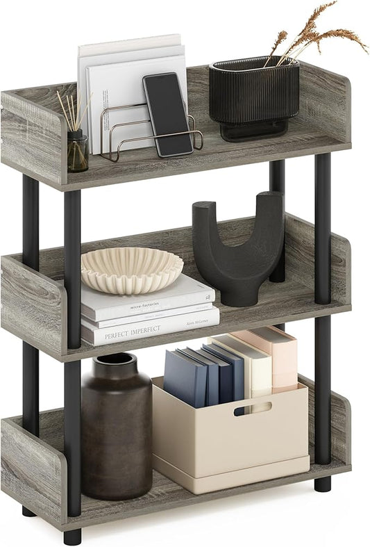 Furinno Turn-N-Tube 3-Tier Freestanding Multipurposes Display Rack, Bookshelf, French Oak/Black-NeatNest