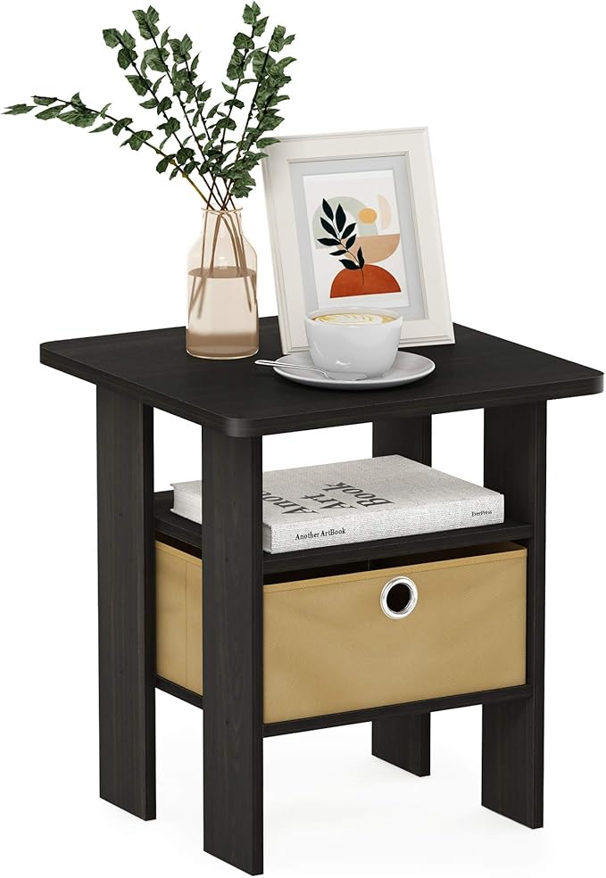 Furinno Andrey End Table / Side Table / Night Stand / Bedside Table with Bin Drawer, Espresso/Brown