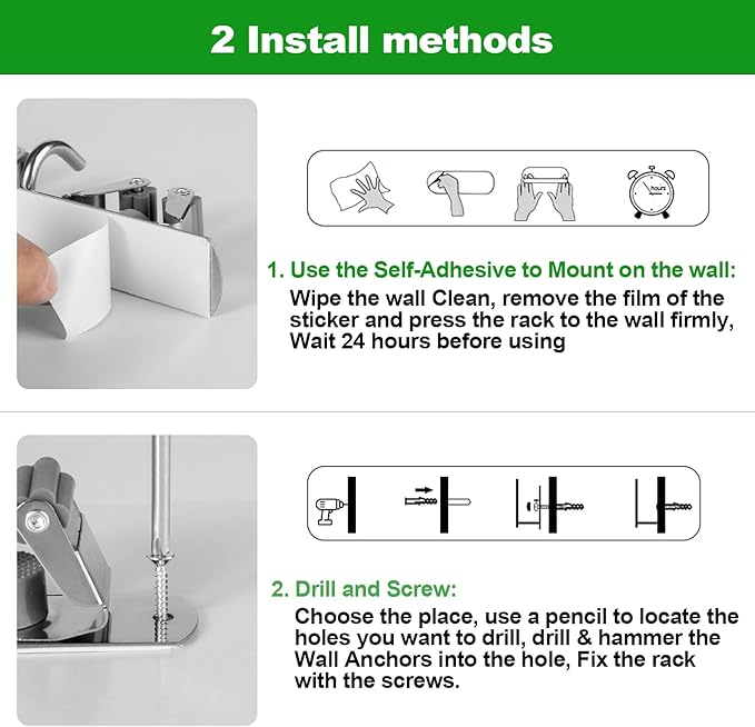 voze 3 Racks and 4 Hooks Mop and Broom Holder Wall Mount, Self Adhesive Heavy Duty Broom Organizer Storage Tool Racks for Kitchen Garden Laundry Garage-NeatNest