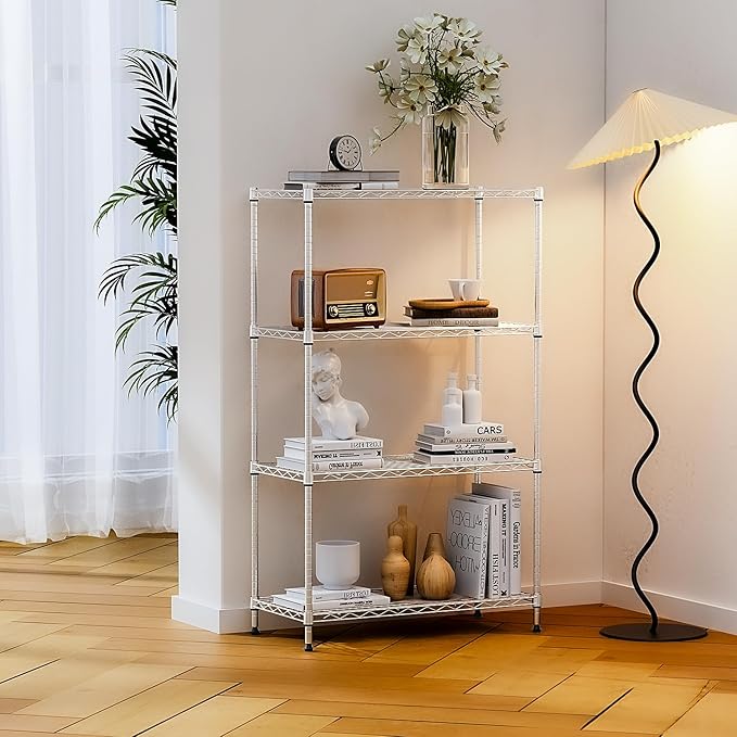 IZEUK 4-Tier Heavy Duty Steel Storage Shelves, Metal Shelf Wire Shelving Rack for Pantry, Kitchen, Home, or Office Organization (29.5" W x 13.7" D x 47.2" H, 1000LBS, Chrome)