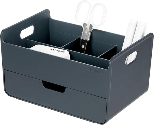 BLUE GINKGO Portable Desk Organizer – Compact 3 Compartment, Half-drawer Storage – Pen Holder, Stationery Desktop Organizer for Office, Makeup, Crafts (Made in Korea, Blue)-NeatNest