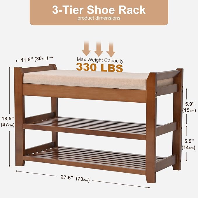 Shoe Rack Bench with Cushion, Shoe Rack for Front Door Entrance, Shoe Bench with Storage for Entryway Hallway Bedroom Living Room-NeatNest