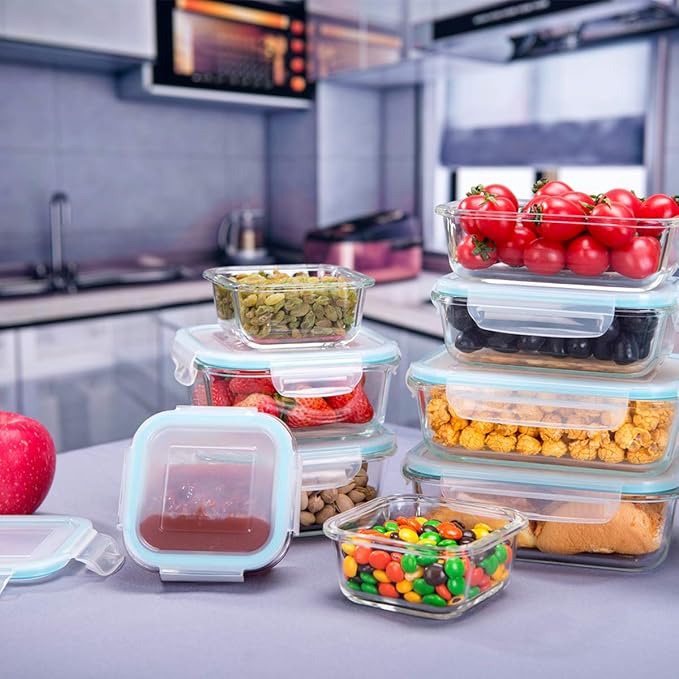 18 Piece Glass Food Storage Containers with Lids, Glass Meal Prep Containers, food storage Containers for Food Storage with Lids, BPA Free & Leak Proof (9 lids & 9 Containers)-NeatNest