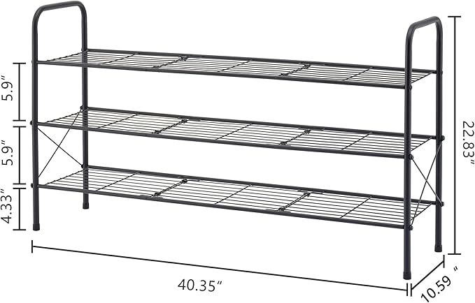 Hoctieon 3 Tier Mesh Style Shoe Rack, Entryway Shoe Shelf, Shoe Storage Organizer, Shoe Rack for Closet, Space Save for Bathroom, Garage, Hallway, Bedroom, Living Room, Black-NeatNest
