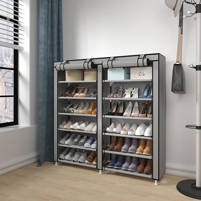 UDEAR Shoe Rack Portable Storage Free Standing Shoe Organizer with Non-Woven Fabric Cover Grey-NeatNest