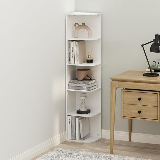 Furinno Reed 5-Tier Space Saving Corner Storage Display Shelf, White-NeatNest