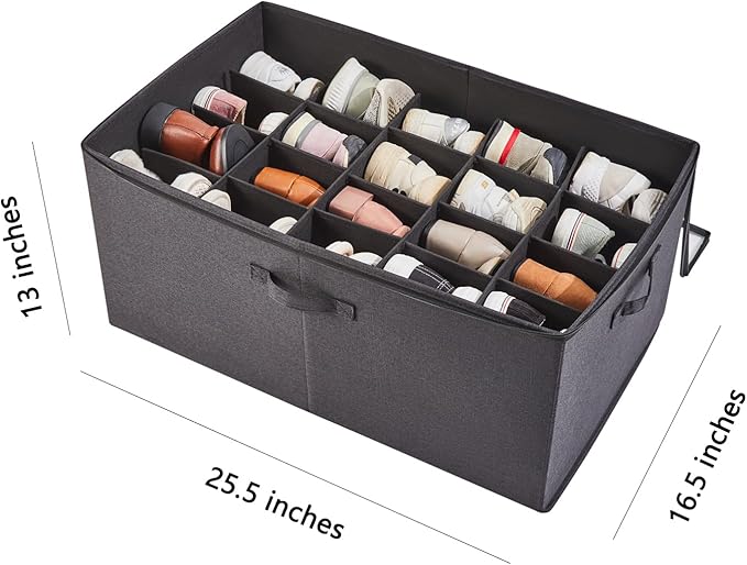Shoe Storage Organizer for Closet, Shoe Box Organizer, Space Saving Foldable Shoe Rack, Shoe Storage Cabinet with Clear Cover and Reinforced Handles, Fits 20 Pairs, Black-NeatNest
