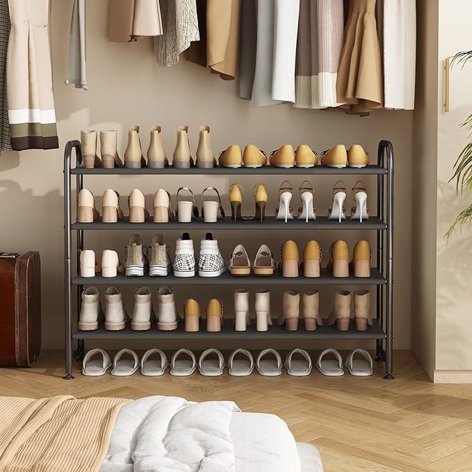 Shoe Rack 4 Tier Long Storage Organizer Wide Metal Shoe Shelf for Closet Entryway Black-NeatNest