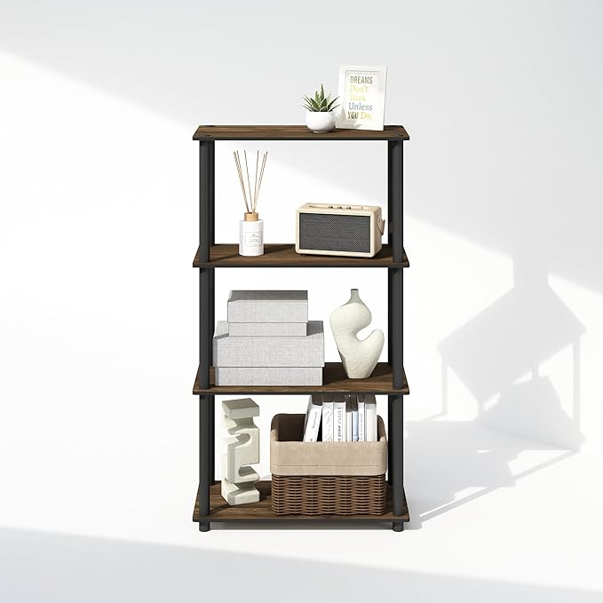 Furinno Turn-N-Tube 4-Tier Multipurpose Bookshelf, Bookcase, Columbia Walnut/Black-NeatNest