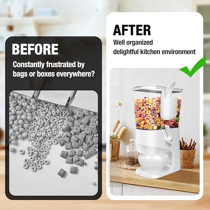 Cereal Dispenser Countertop With Bowls and Spoons Cereal Containers Storage for Pantry Snack Organizer Dry Food Storage Container with Lid for Kitchen Organization Oatmeal Nut Granola（2pcs White）-NeatNest
