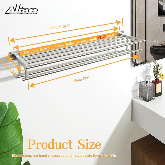 Alise Towel Rack,Towel Holder Towel Shelf with Double Towel Bars for Bathroom Lavatory,SUS 304 Stainless Steel Wall Mount Towel Hanger Storage,32 Inch Brushed Nickel