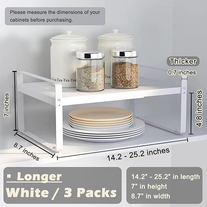 3 Pack Expandable Cabinet Shelf Organizer Kitchen Shelf Riser Stackable Pantry Shelves Kitchen Organizers and Storage Metal Spice Rack Countertop Organizer Cupboard Adjustable Shelfs Desk Rack Shelf-NeatNest