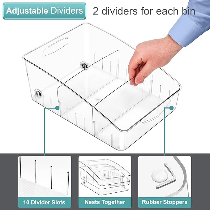 Sorbus Fridge Organizer on Wheels - Rolling Fridge Organizers and Storage Clear Design with Dividers & Handles for Kitchen Organization and Storage - Refrigerator Organizer Bins & Pantry Storage Bins