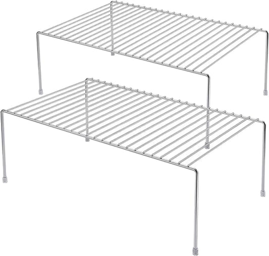 iPEGTOP Kitchen Cabinet Storage Shelf Rack, Set of 2 Large (15.7 x 9.4 Inch) Rustproof Metal Wire Shelves Spice Shelf Rack Cupboard Organizer for Pantries Countertops Utensils Organization, Chrome-NeatNest