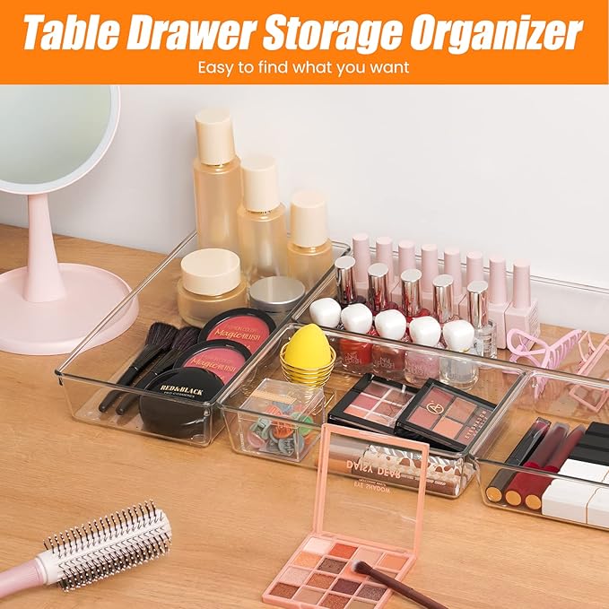 Criusia 18 Pcs Large Size Clear Drawer Organizer Set, Acrylic Non Slip Non Cracking Kitchen Drawer Storage Tray Divider, Multifunctional Storage for Cosmetics, Bathroom, Tools, Kitchen and Office-NeatNest