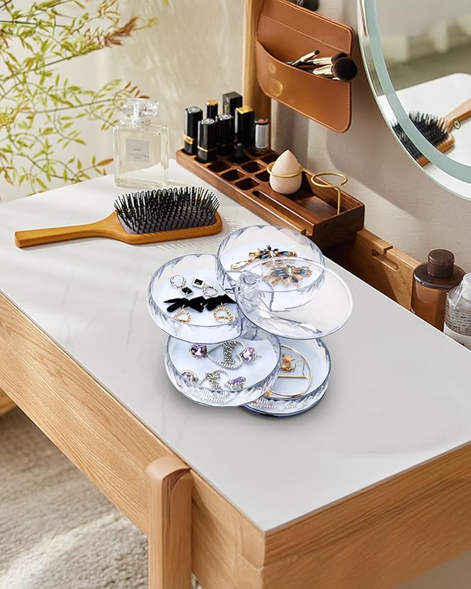 CONBOLA Acrylic Jewelry Organizer, Small Storage Box Jewelry Earring Holder for Women, 5-Layer Rotating Travel Jewelry Tray Case with Lid for Bracelet-NeatNest