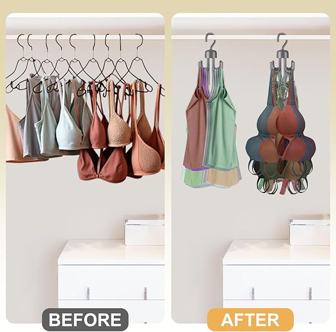 3Pcs Tank Top Hanger, Rotatable Bra Hangers for Closet Organizer, Max 72 Storage Capacity Belt Hanger, Plastic Space Saving Closet Organizers Apartment Dorm Essentials for Bra Tank Top Belt Tie, Grey-NeatNest