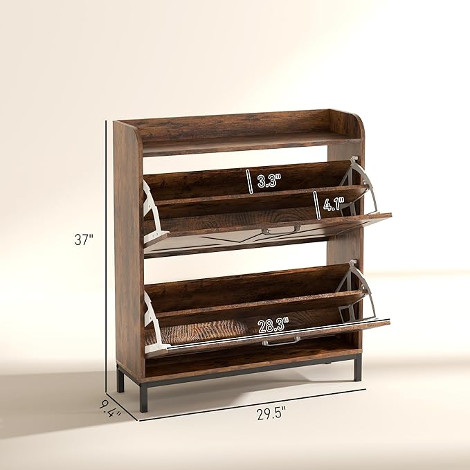 HOMCOM Shoe Storage Cabinet with 2 Flip Drawers, Legs, Farmhouse Freestanding Narrow Shoe Cabinet, Slim Hidden Rack Organizer for Entryway, Hallway, Rustic Brown Wood Grain-NeatNest