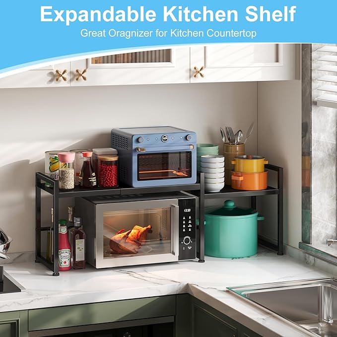 44.3 Inches Expandable Metal Storage Shelves,150LBS Heavy Duty Shelving Units and Storage For Appliance,Adjustable Utility Organization and Storage Shelf Rack For Kitchen Cabinet Closet Garage Pantry-NeatNest