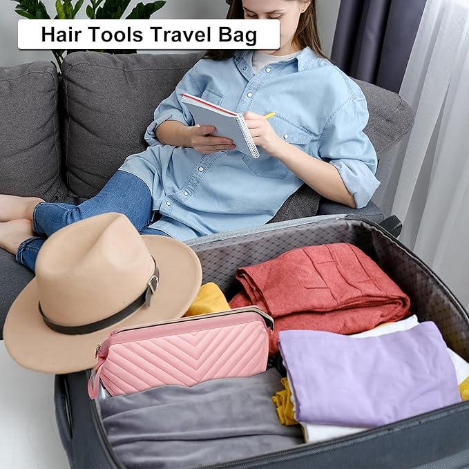 Hair Tools Travel Bag for Shark Flexstyle Dyson, Quilted Case Organizer Bag, Gift for Women Hair Accessories Storage Bag, Travel Hairdryer Portable Bag for Women, Pink-NeatNest
