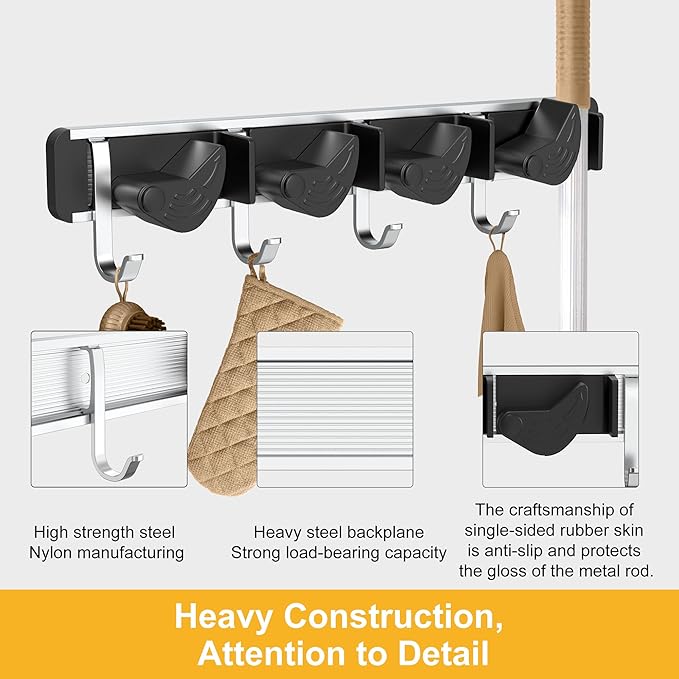 2-Pack Metal Mop Broom Holder Wall Mount - 4 Slot Tool Organizer with Rubber Grips for Kitchen, Garden, and Home Storage-NeatNest