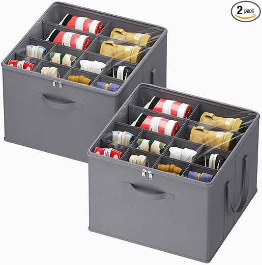 Lifewit Shoe Storage Organizer for Closet, Fits 12-16 Pairs, Large Shoe Box Storage Containers with Clear Cover and Reinforced Handles, Foldable Storage Bins Fits for Boots Heels Sneakers, 2 Pack Gray-NeatNest