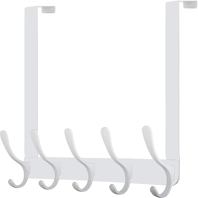 WEBI Over The Door Hook 5 Coat Hooks,Over The Door Towel Rack,Door Hanger Coat Rack Towel Hanger for Hanging Coats,Clothes,Back of Bathroom,White
