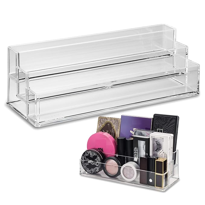 byAlegory Tiered Acrylic Eyeshadow Palette Makeup Organizer (Small Palettes, Compacts, Lipsticks, Lip Gloss, Eye Shadows, Cosmetics) | 3 Tier Cosmetic Storage (CLEAR)-NeatNest