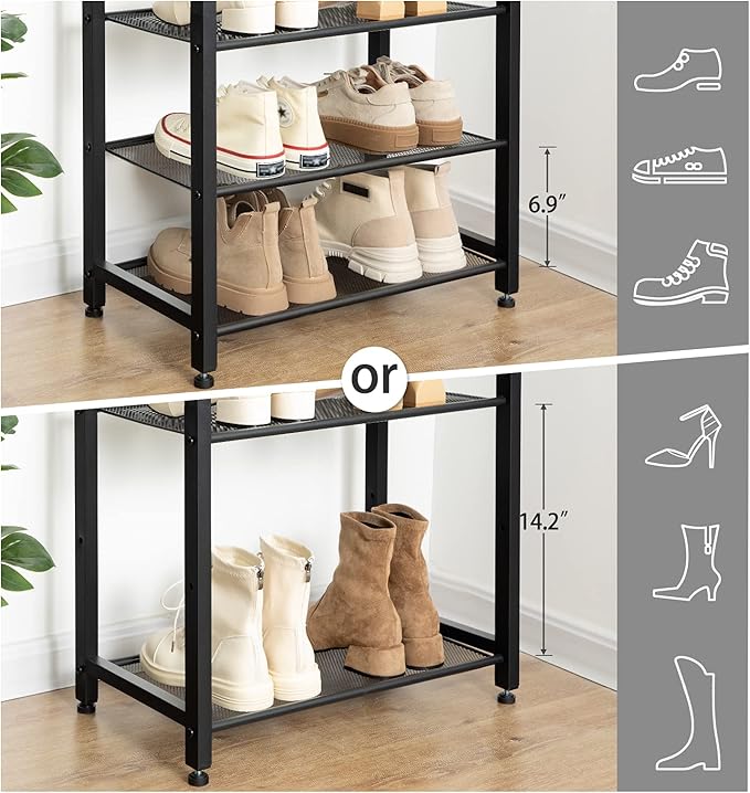 HOOBRO 8-Tier Shoe Rack, 20.5" L Shoe Storage Organizer, Narrow Shoe Shelf, Saving Space, Stable and Sturdy, Hold 14-16 Pairs of Shoes, for Entryway, Hallway, Living Room, Rustic Brown BF48XJ01-NeatNest