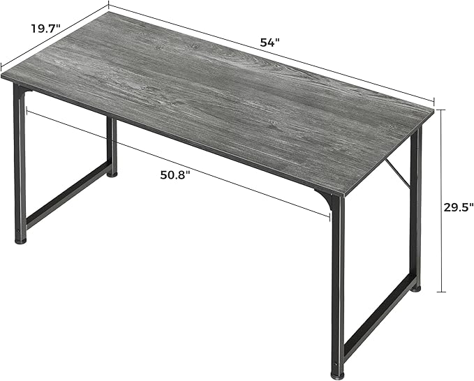 Huuger Computer Desk, 55 Inch Home Office Desk, Gaming Writing Work from Home Study Desk, Large Legroom, Sturdy Metal Frame, Modern Simple, Grey-NeatNest