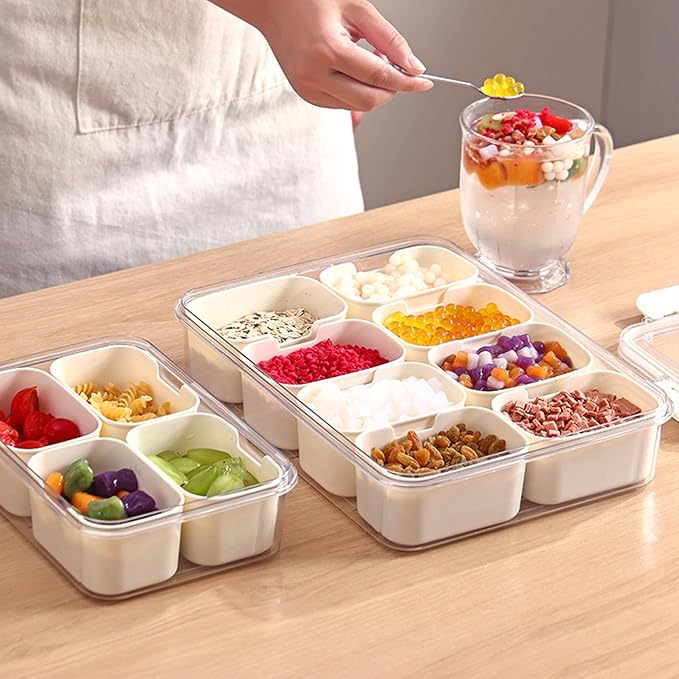 2PCS Plastic Divided Serving Tray with Lid Snackle Box Charcuterie Container Portable Snack Platters Organizer for Candy, Fruits, Snacks, Nuts, for Party, Entertaining, Picnic (4 Compartment)-NeatNest