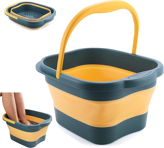 Collapsible Foot Bath Basin Tub for Soaking Feet, Plastic Foldable Foot Spa Bucket Tools with Handle and Massager Acupoint for Camping Travel-NeatNest