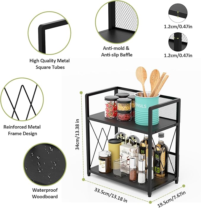 Aduanbang Coffee Bar Accessories Organizer, Seasoning Organizer, 2 Tier Wooden Kitchen Counter Shelf, Coffee Organizer Station for Countertop, Coffee Condiment Rack for Mugs, Cups, Cream, Syrup-NeatNest