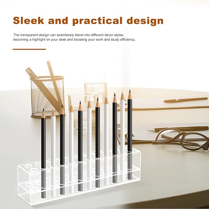 Acrylic Pen Holder, 24-Slots Pen Stand Clear Pen Holder Pen Display Stand Eyebrow Pen Stand Art Brush Rack Makeup Brush Rack Organizer for Home Office Desk School Supplies-NeatNest