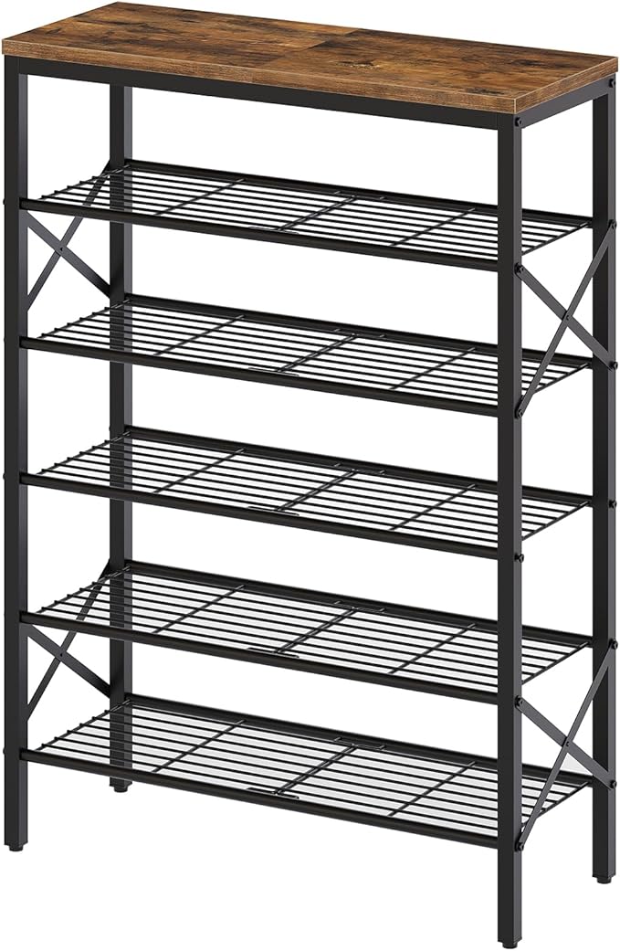 6-Tier Shoe Rack, Shoe Storage Organizer for Closet, Free Standing Shoe Organizer with Metal Mesh Shelves, 24 Pairs of Shoes, Rustic Brown and Black SS06BR-NeatNest