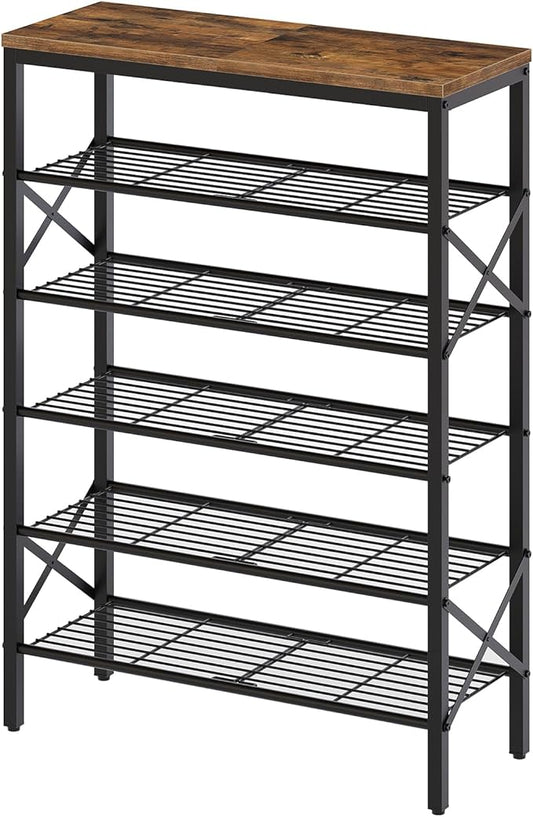 6-Tier Shoe Rack, Shoe Storage Organizer for Closet, Free Standing Shoe Organizer with Metal Mesh Shelves, 24 Pairs of Shoes, Rustic Brown and Black SS06BR-NeatNest