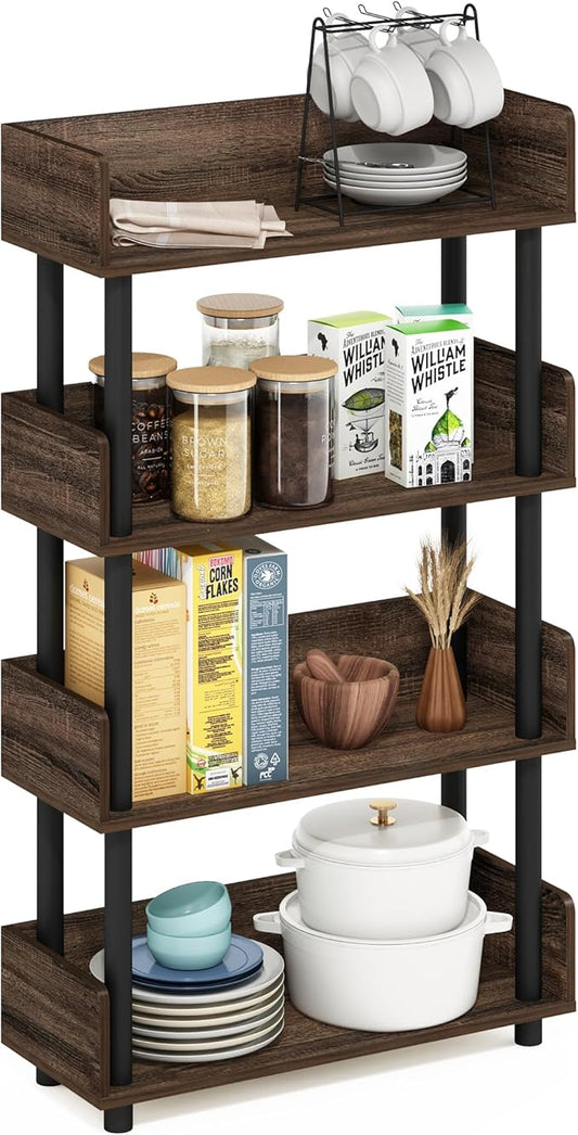Furinno Turn-N-Tube 4-Tier Multipurposes Display Rack, Open Shelf Rack/Storage with Back & Side Panel, Walnut-NeatNest