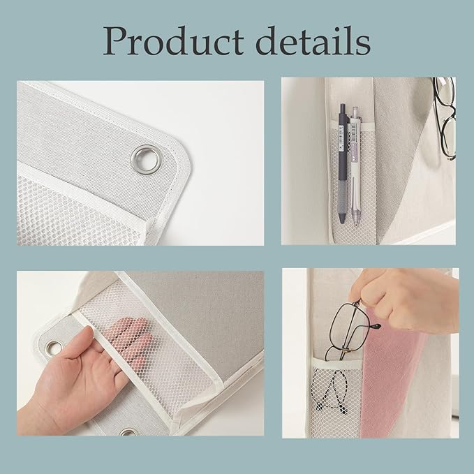 2pcs Wall Hanging Storage Organizer Bag, Hanging baskets with pockets for Wall organizing, Storage Hanging Bag for Bedroom, Dormitory, Study Room, Bathroom (Grey/White)-NeatNest