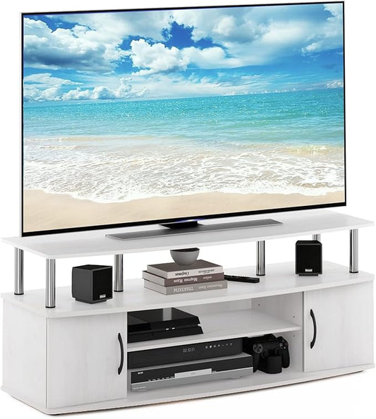Furinno JAYA Large Entertainment Stand for TV Up to 55 Inch, White Oak/Chrome-NeatNest