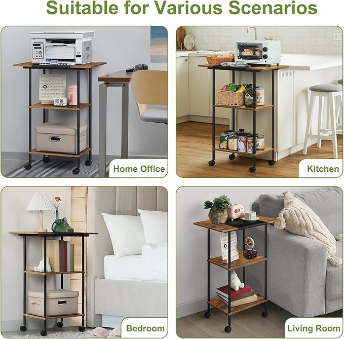 Shinoske Printer Stand with Storage,3 Tier Large Printer Table with Wheels for Home Office,Rolling Cart with Storage Shelf,for 3D Printer,Scanner Fax,Shredder,Rustic Brown-NeatNest